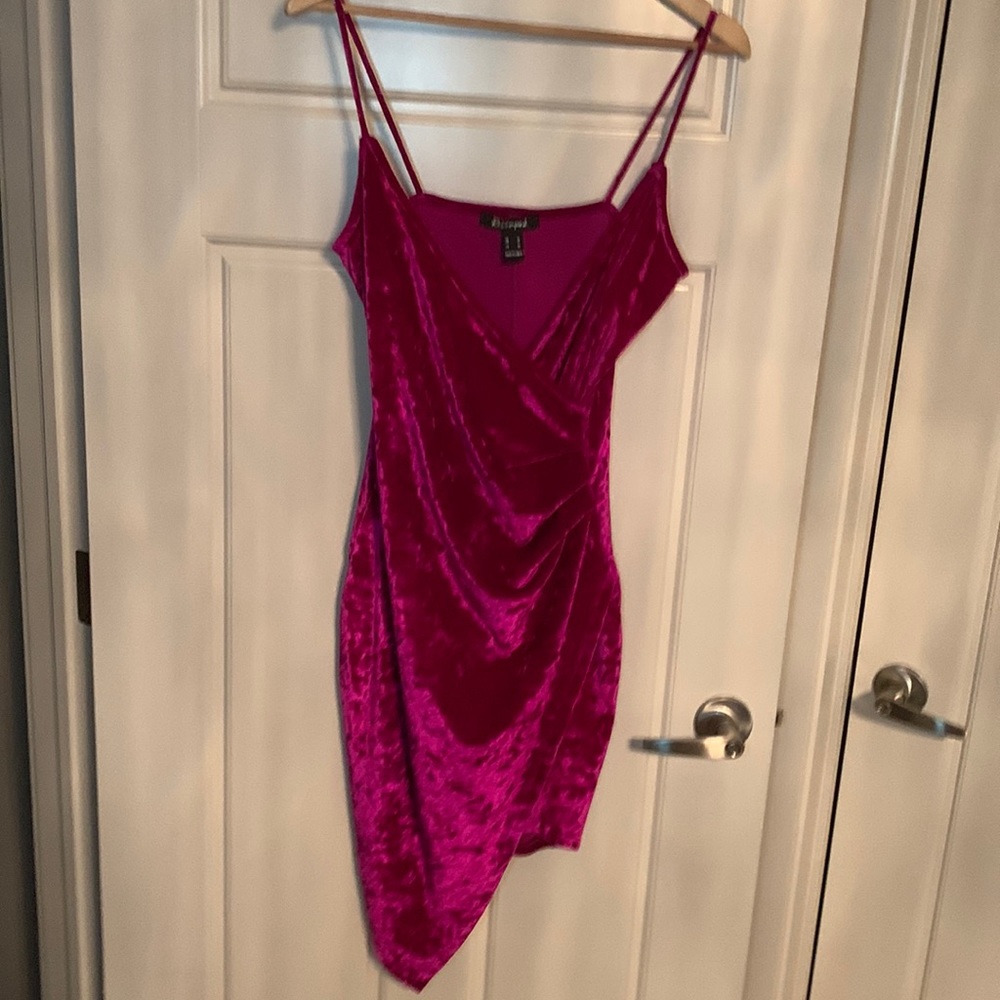 Velvet soft hot pink fuchsia mini dress. Never worn with no tags, size medium.